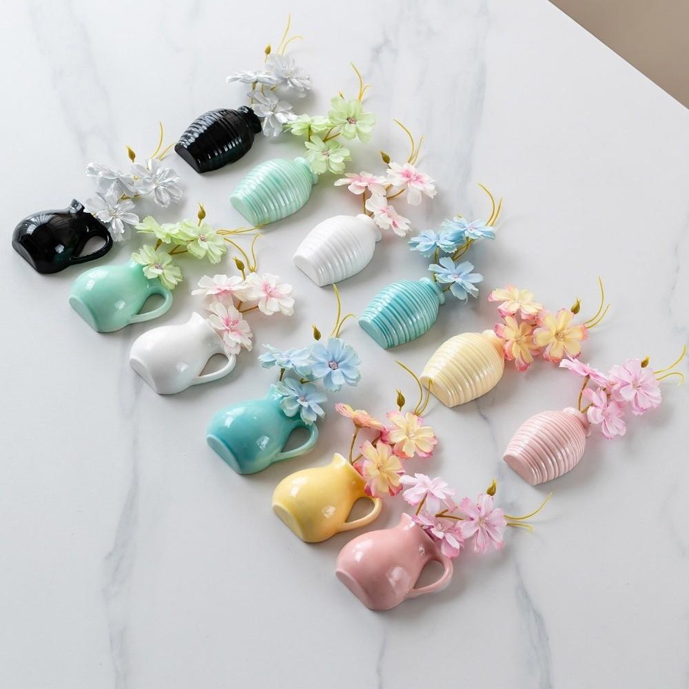 2PCS Ceramic Refrigerator Magnets Vase Colorful Mini Plant Vase Fridge Magnets  Kitchen Decor