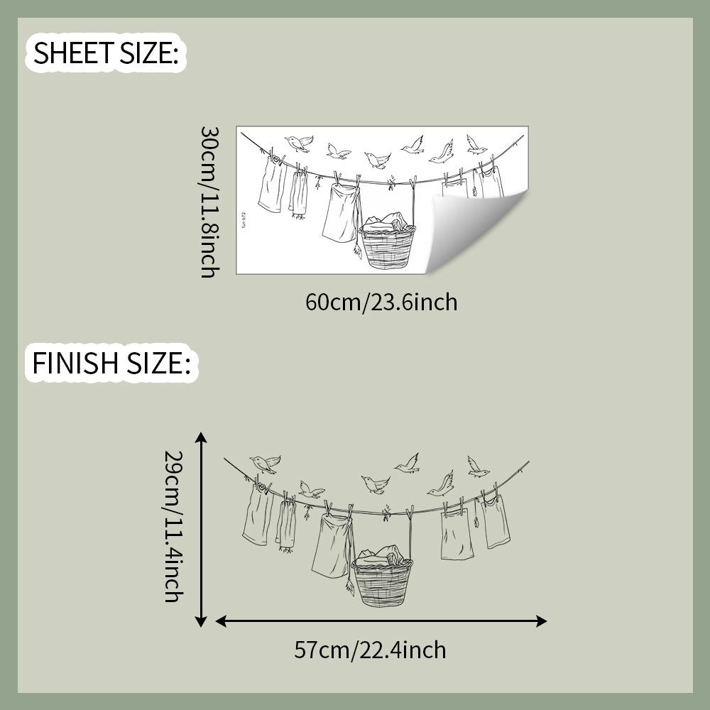 

Простая веревка для сушки белья, маленькая птичка, прачечная, домашний фон, наклейки для украшения стен