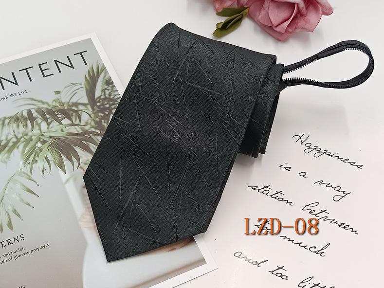 Men's Easy-Pull Knot-Free 8cm Striped Black Zipper Tie