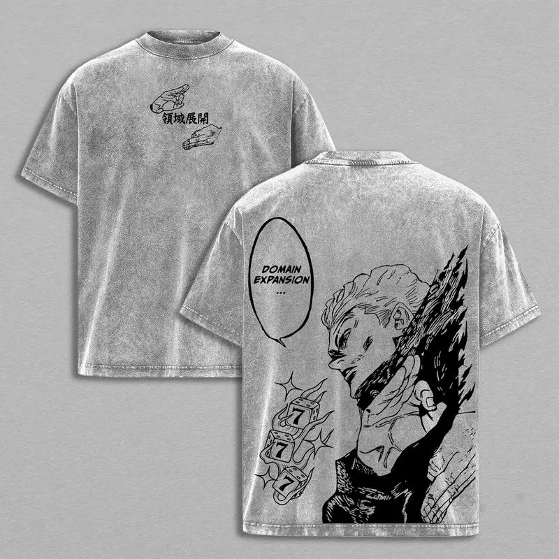 

Anime Jujutsu Kaisen Hakari Kinji Printed Tee Men Short Sleeve Cotton Tshirts Vintage Washed T-shirt Harajuku Oversized T Shirt XL сірий колір