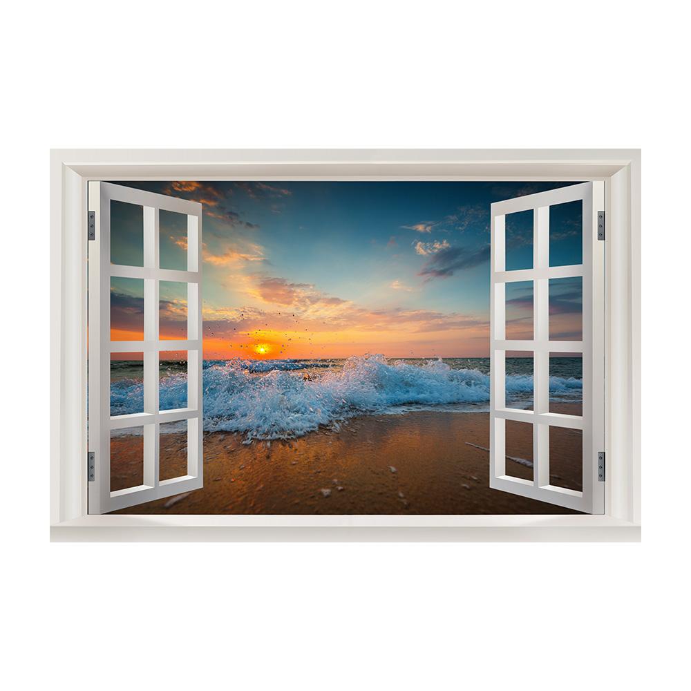 3D Window View Wall Art Beach Summer Beach Coconut Tree Wall Murals Print Art Canvas Poster For Living Room Pictur