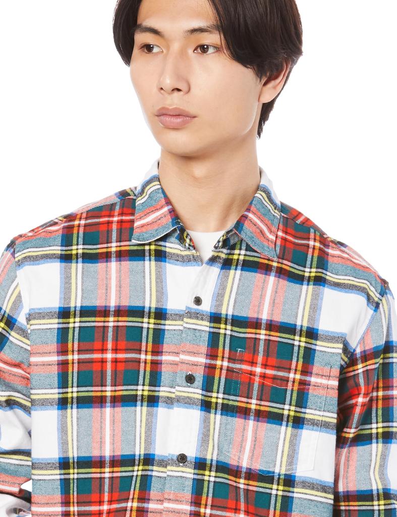 Amazon Essentials Men's Long Sleeve Flannel Shirt, White and Red, Tartan Plaid, Size Small