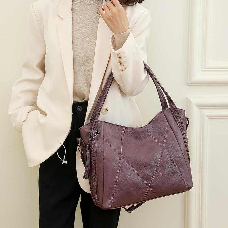 Geantă Tote din Piele Împletită cu Ciucuri pentru Femei, Capacitate Mare, de Purtat pe Umăr sau în Cruce, pentru Utilizare Zilnică, Navetă, Muncă, Cumpărături și Ieșiri de Weekend