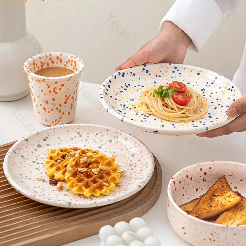 Creative Circular Featured Ceramic Plate Household Breakfast Sandwich Plates Restaurant Afternoon Tea Exquisite Dessert Plate