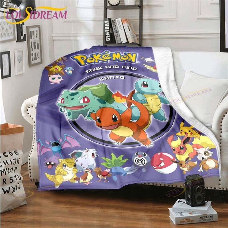 Cartoon Pokemon Printed Pikachu Fleece Plush Blanket Soft Warm Blanket for Adults and Children Bedroom Sofa Gift  Picnic Blanket