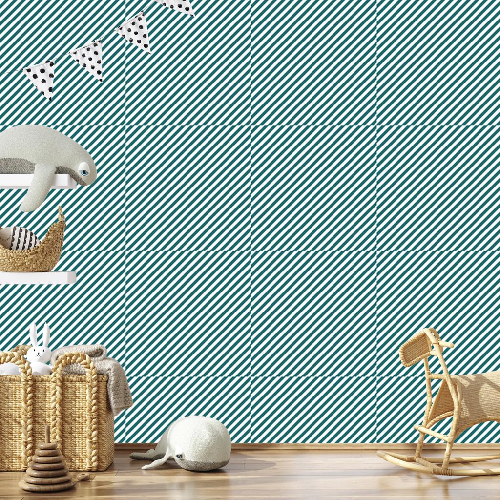 Turquoise and light gray striped wallpaper for living room and bedroom 50x1000
