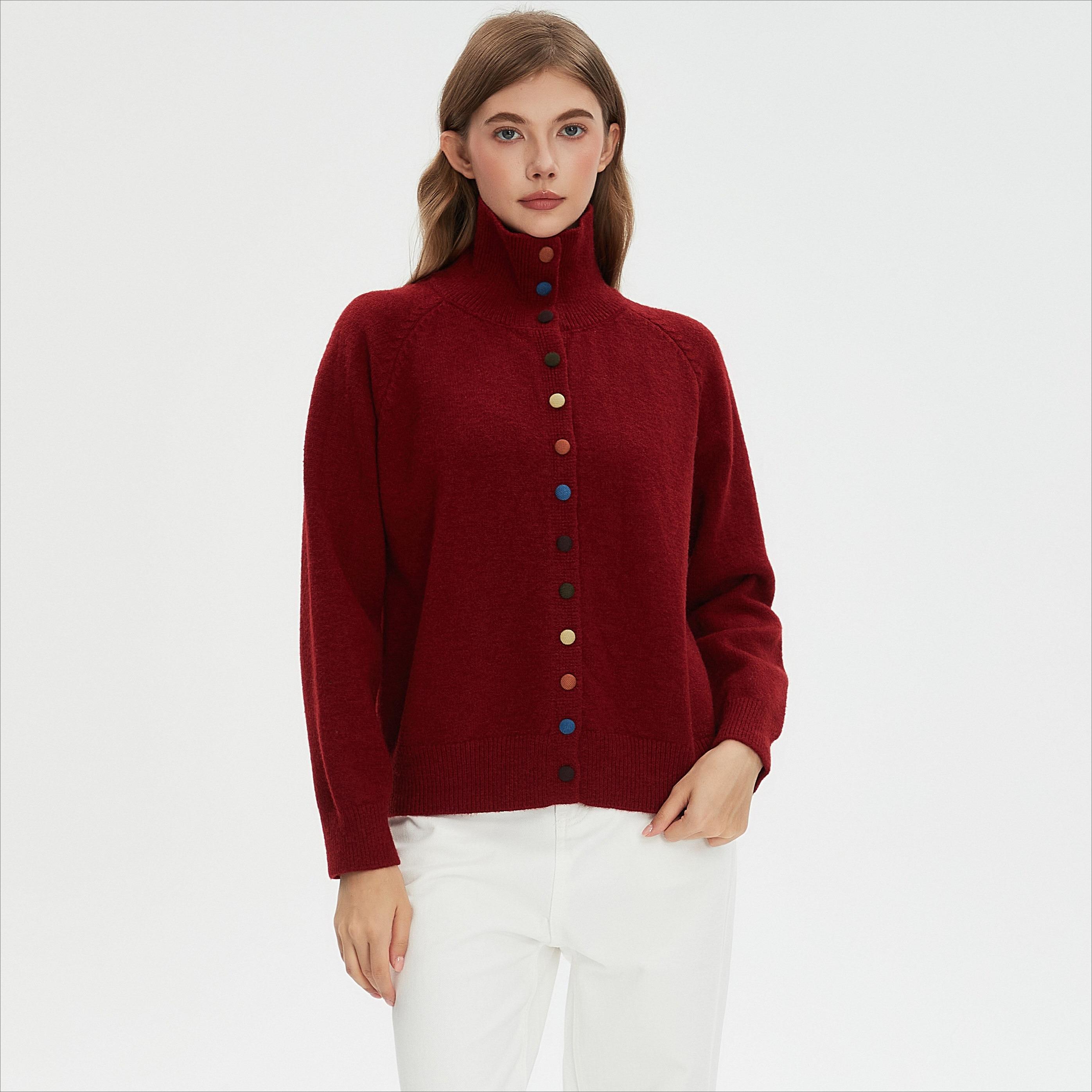 DIMANAF 2025 Свитеры Пуговицы Водолазка Кардиган Осень Женщины Однотонный Вязаный Свободный One Size