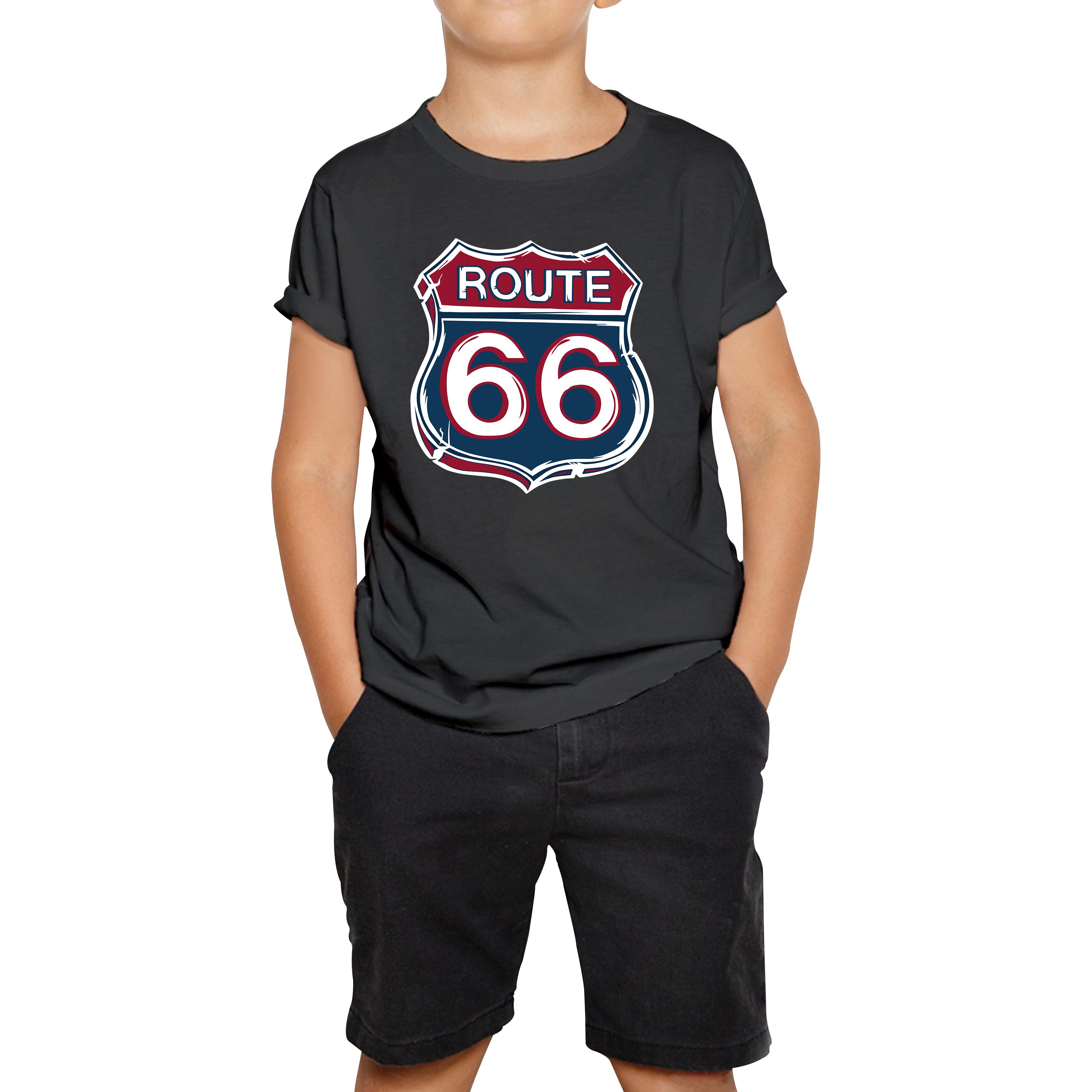 Route 66 Baseball Highway 66 US Biking Riding Highway Main Street of America Kids Tee 150