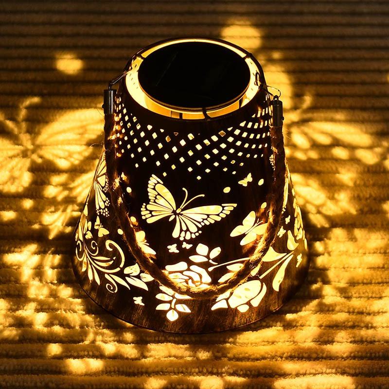 Solar Butterfly Cone Lantern Light - Hollow-Carved Metal Shadow Lamp, Waterproof Hanging Decor for Garden, Patio & Porch