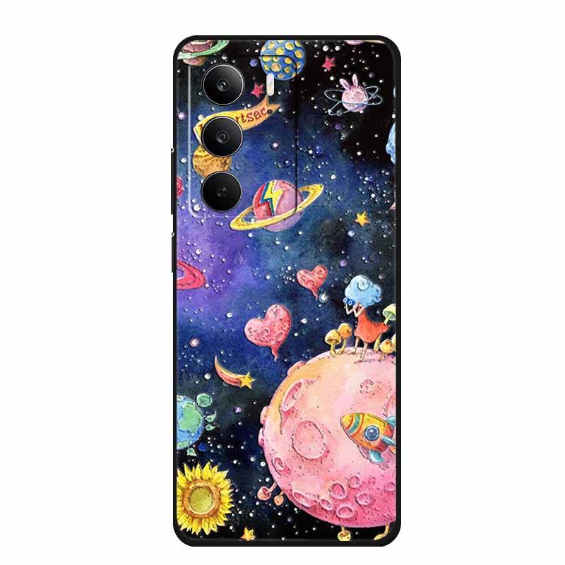 3D Emboss Case For Realme C75 4G 5G C75x V70 V70s 14x Realme C71 4G Case C 75 71 Coque Flower Black Silicone Soft Back Cover Bag