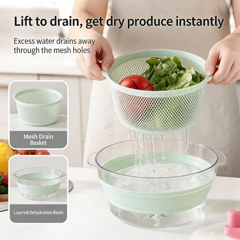 Practical Plastic Vegetable Fruit Dehydrator Spinner Bowl For Daily Cooking Drain Basket with Handle