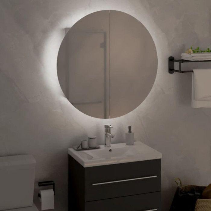 VidaXL Bathroom Cabinet Round Mirror and LED Storage Cabinet Vanity Unit Toilet Home Interior White 345583