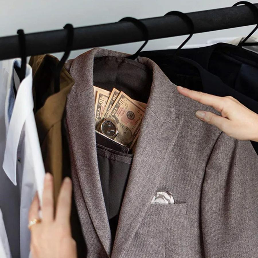 Hanger Diversion Safe Hidden Pocket Safe Fits Under Hanging Clothes with Pocket To Hide Valuables for Home or Travel