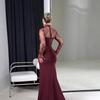 Nuovo Abito Bodycon a Manica Lunga Patchwork di Pizzo con Orlo a Strascico Slim Fit per Donna Abbigliamento per il Tempo Libero