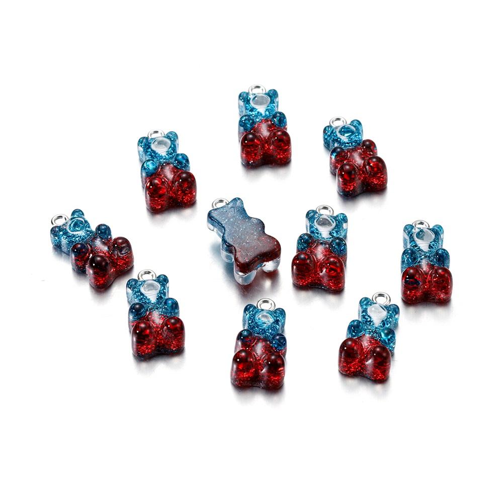 10Pcs Gradient Cute Resin Bear Pendants Charms for DIY Necklace Bracelet Earrings Pendant Jewelry Findings Making Accessories