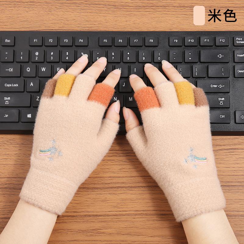 Autumn and Winter Cold-proof Plush Knitted Gloves Imitation Mink Cartoon Women's Plush Warm Half-finger Gloves