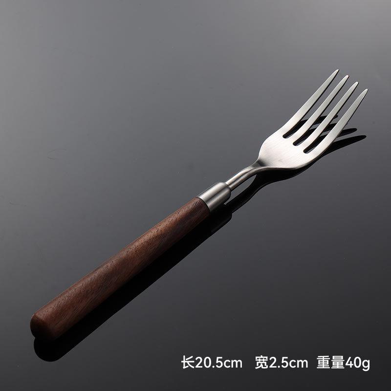 304 stainless steel walnut handle knife, fork, spoon, western tableware, lathe hardware, matte hand-thrown round spoon gift