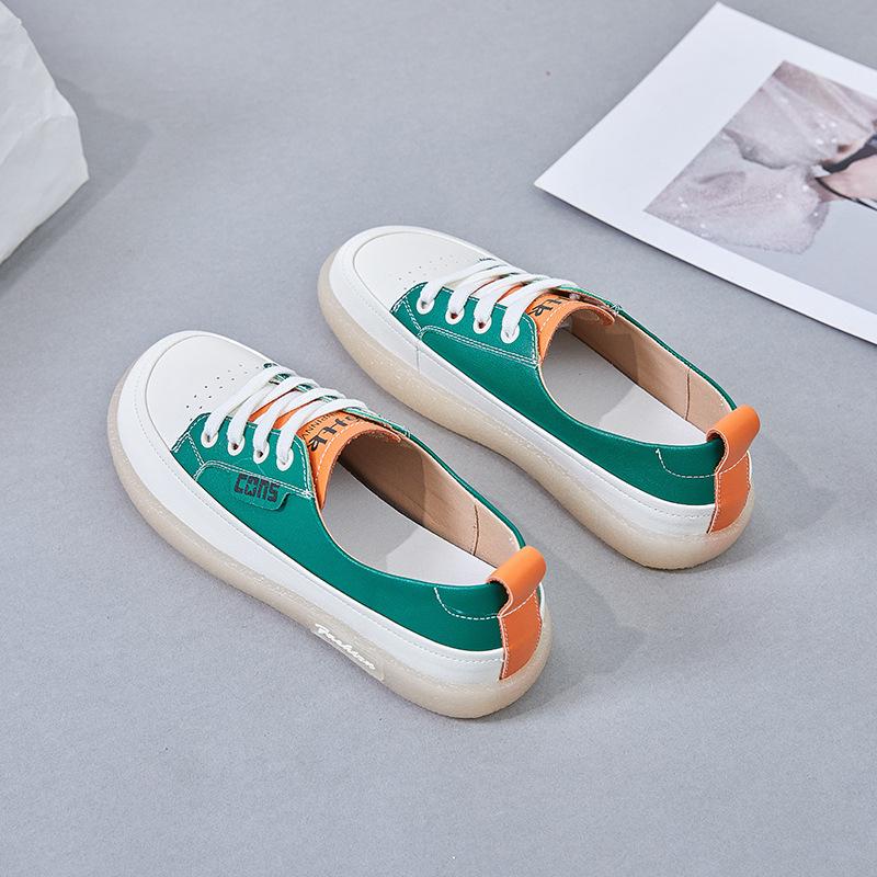 

2025 autumn new little white shoes women s high-quality cowhide student board shoes beef tendon soft-soled shoes versatile nurse shoes 43 зелёный