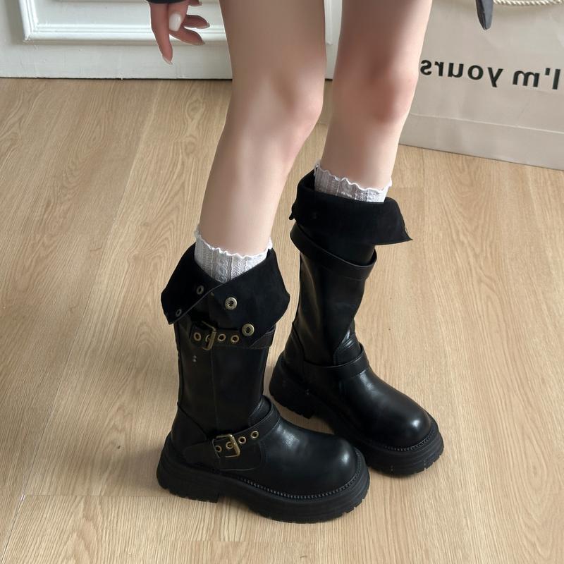 Fashion Autumn Winter Platform Thick Bottom Woman Knee High Boots Shoes Ladies Elegant Belt Buckle Western Cowboy Botas