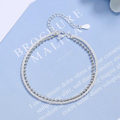 S Stamp Silver Color Double Layer Twist Rotation Bracelet Female Interval Round Beads Bracelets Korean Fresh Gifts