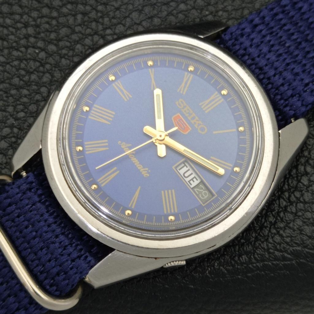 CEAS VINTAGE SEIKO 5 AUTOMATIC 6119C JAPONIA BĂRĂBĂȚI CADRAN CULOARE ALBASTRU a500099-2 R151a-a500099