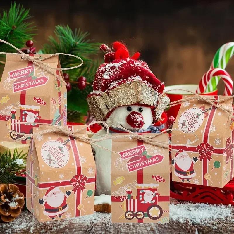 Wholesale Christmas Gift Boxes Kraft Paper Small Wrapping Bag Santa Claus Candy Packaging Box New Year Party Xmas Tree Decors