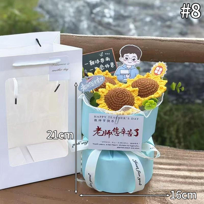 Teachers' Day Flower Bouquet Crochet Flower Gifts Graduation Artificial Bouquet Woven Flower Party Gifts