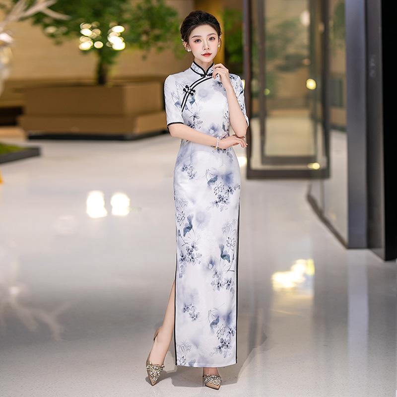New Cheongsam Dress Improved Version Chinese Retro Cheongsam Dress National Style Chinese Long Cheongsam Daily Wear
