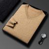 Men's Casual V-Neck Solid Color Knit Sweater - Autumn/Winter Long Sleeve Base Layer