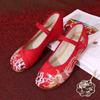 Woman's Ethnic Style Low Heel Embroidered Shoes Rubber Sole Round Toe Shallow Cheongsam Shoes Mary Jane Shoes Red Wedding Shoes