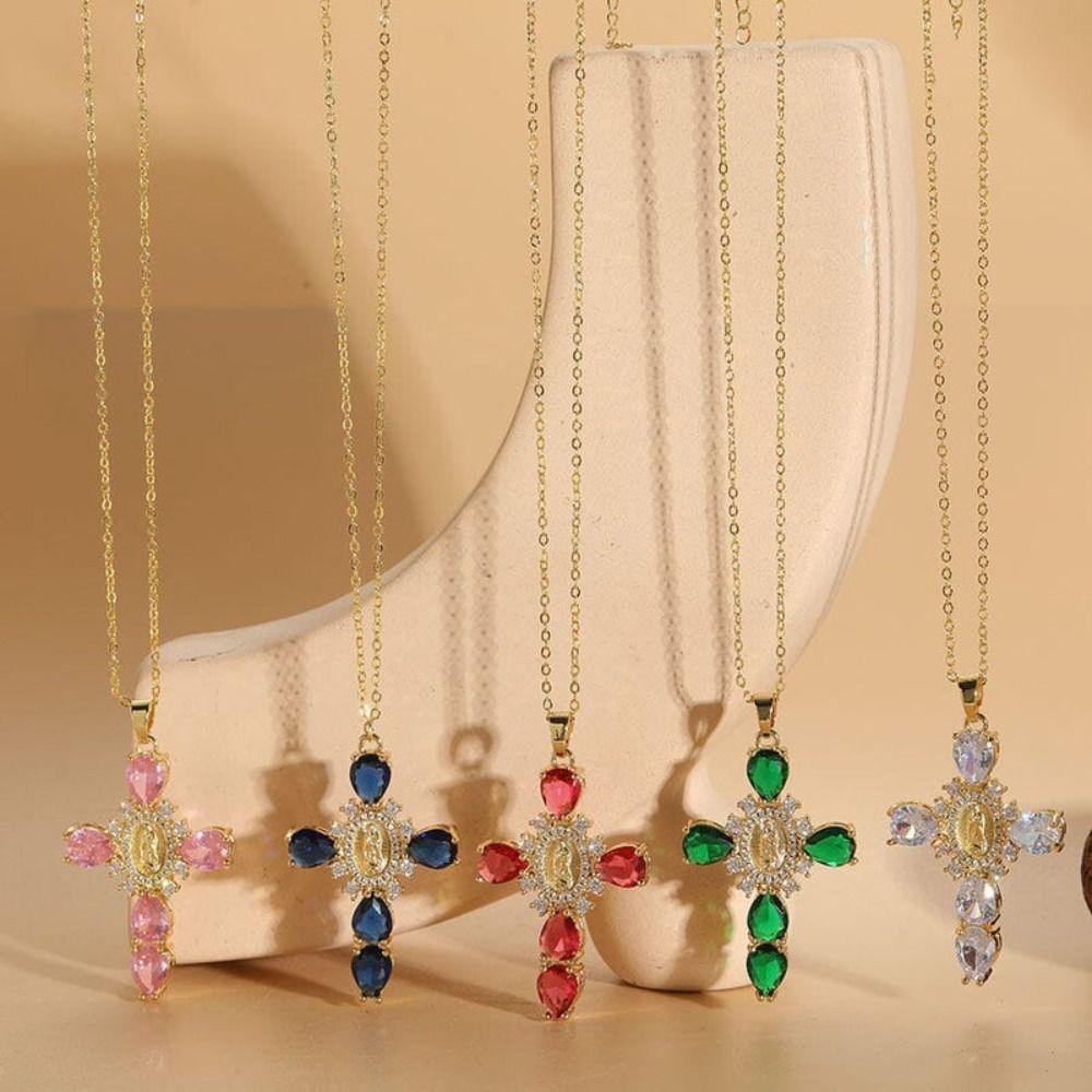 Valentinstagsgeschenk O-Kette Halskette Partyzubehör Kette Choker Neuer Zirkon Kreuzanhänger