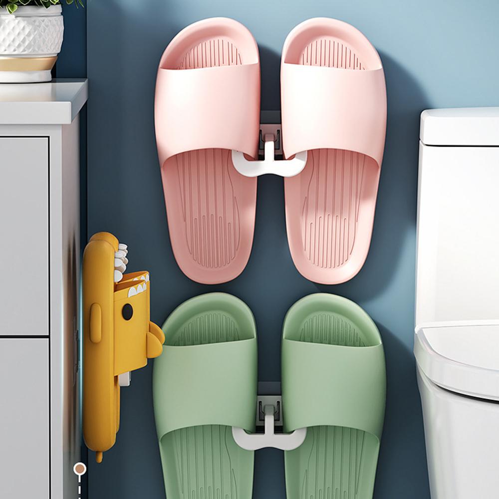 2pcs Slipper Rack Self-adhesive No Punching Bathroom Slipper Hook Toilet Drainage Rack Wall Mounted Storage Shoe Drying Rack