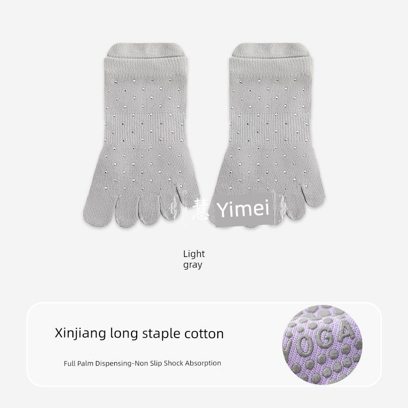 

2 Pairs of Light Diamond Five-Finger Yoga Socks Short Tube Non-Slip Summer Sweat-Absorbent Pilates Professional Women Sports Fitness Light gray -2 pairs