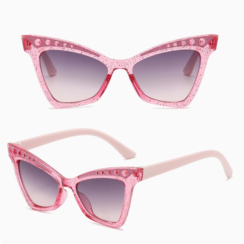 Fashion Cat Eye Sunglasses Boys Girls Sparkle Ornament Anti Uv Gradient Lens Holiday Outdoor Children Eyewear