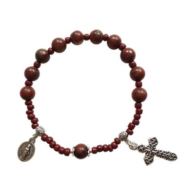 Glass Bead Baptism Religious Gift Catholic for Cross Finger Chain Mini Rosary Sesame Red for Cross Rosary Bracelet for W