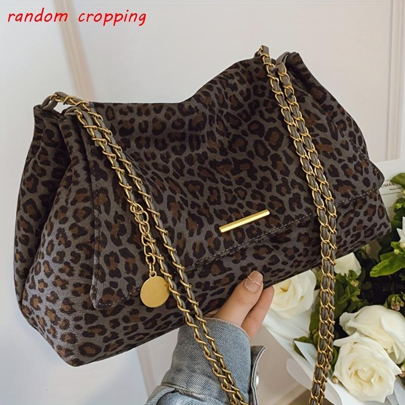 Ladies  Leopard Print Deer Skin Velvet Crossbody Bag, Retro Versatile, Large Capacity, Ladies  Chain Bag, Trendy Single Shoulder Crossbody Bag серый