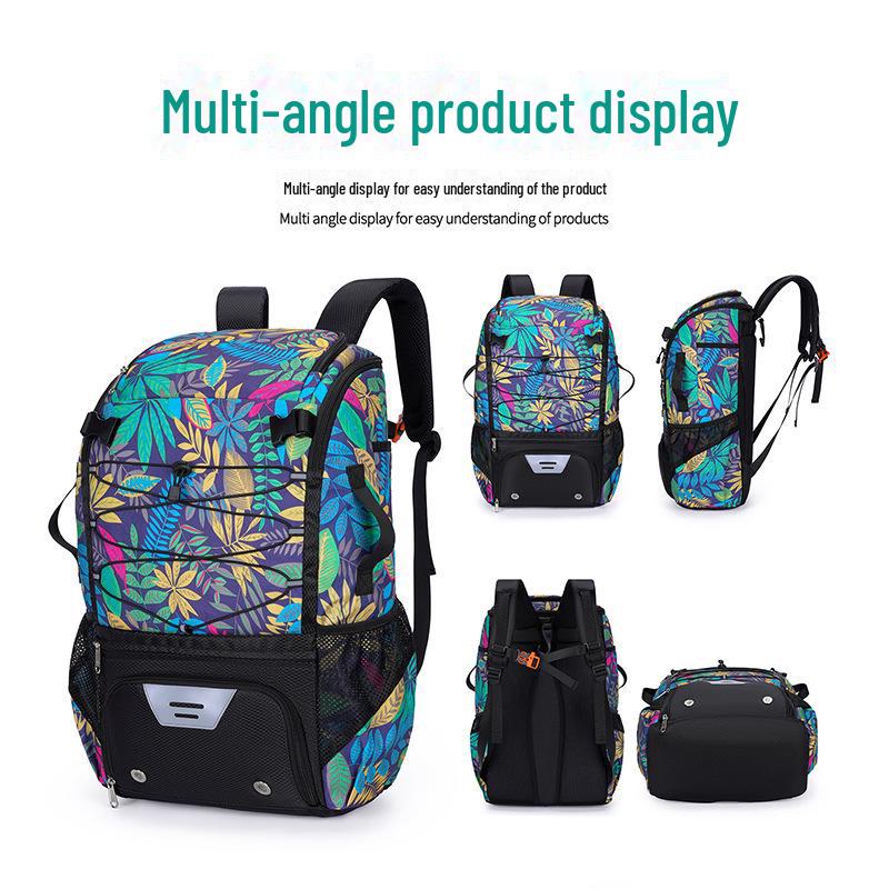 Floral Waterproof Nylon Sports Bag with Shoe Compartment for Rugby, Baseball, Hockey, and Handball