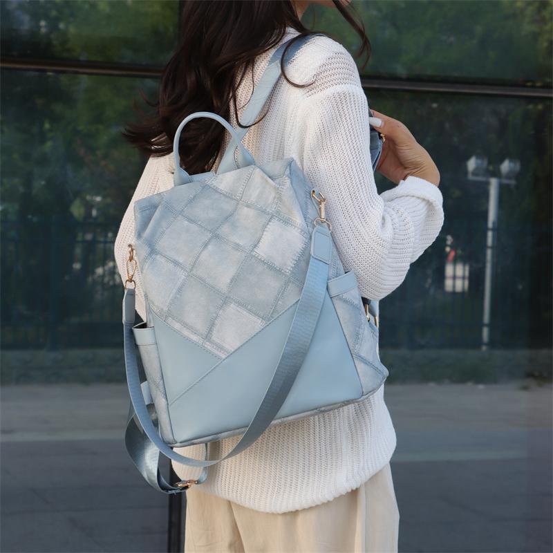 Ромбовидный женский мягкий кожаный рюкзак с большой вместимостью — фото 5