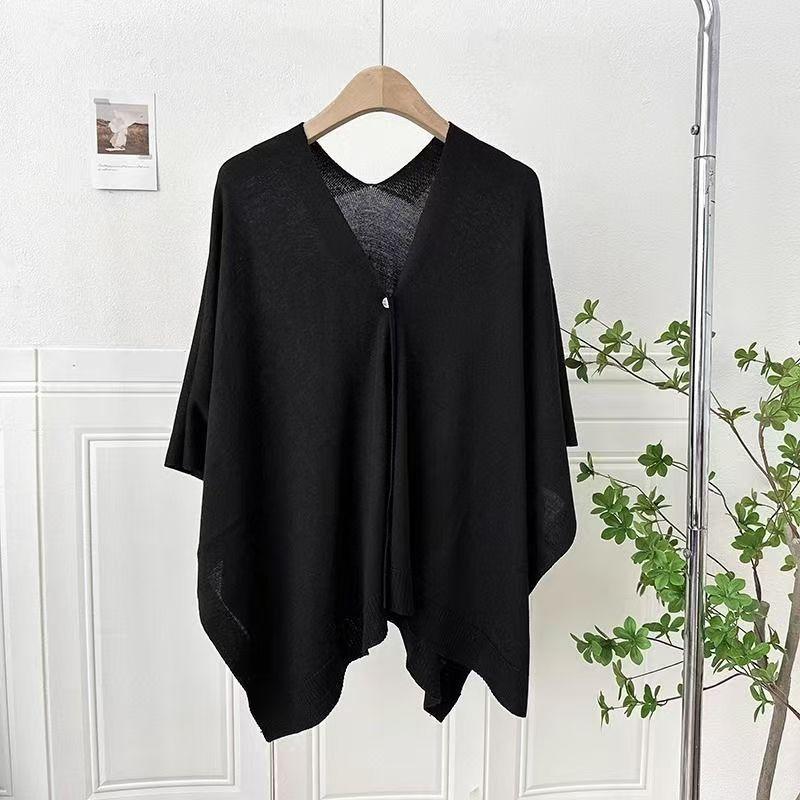 Autumn 2025 Tencel Linen Shawl Cardigan: Women's Loose Knit Cape Sweater