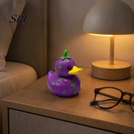 Cute Duck Ornaments Funny Orange Eggplant Figurine, Fruit Vegetable Resin Statue, Adorable Desk Small Animal Collectibles Decor for Car Dashboard Home