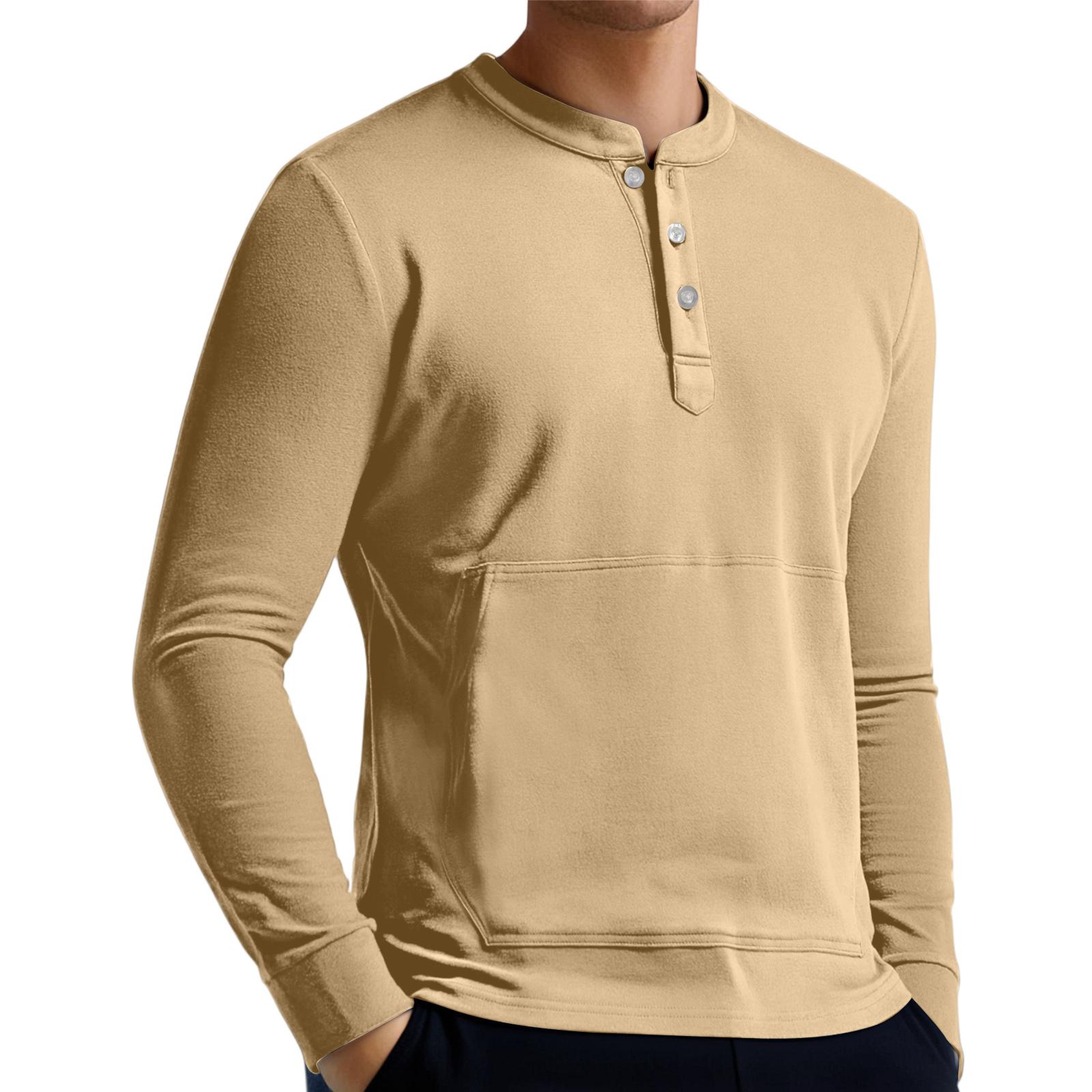 

Men s Casual Button-Down Sweatshirt Solid Color Long-Sleeved Shirt Pullover XL хаки
