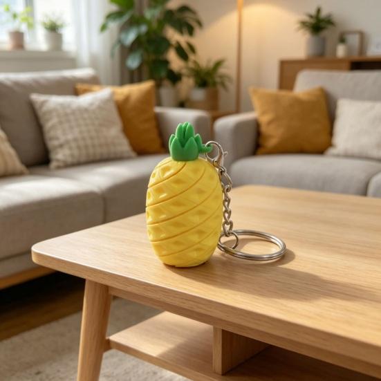 3D Printed Pineapple Keychain, Fruit Shaped Keyring Pendant, Small Pineapple Purse Bag Charm for Backpack, Handbag