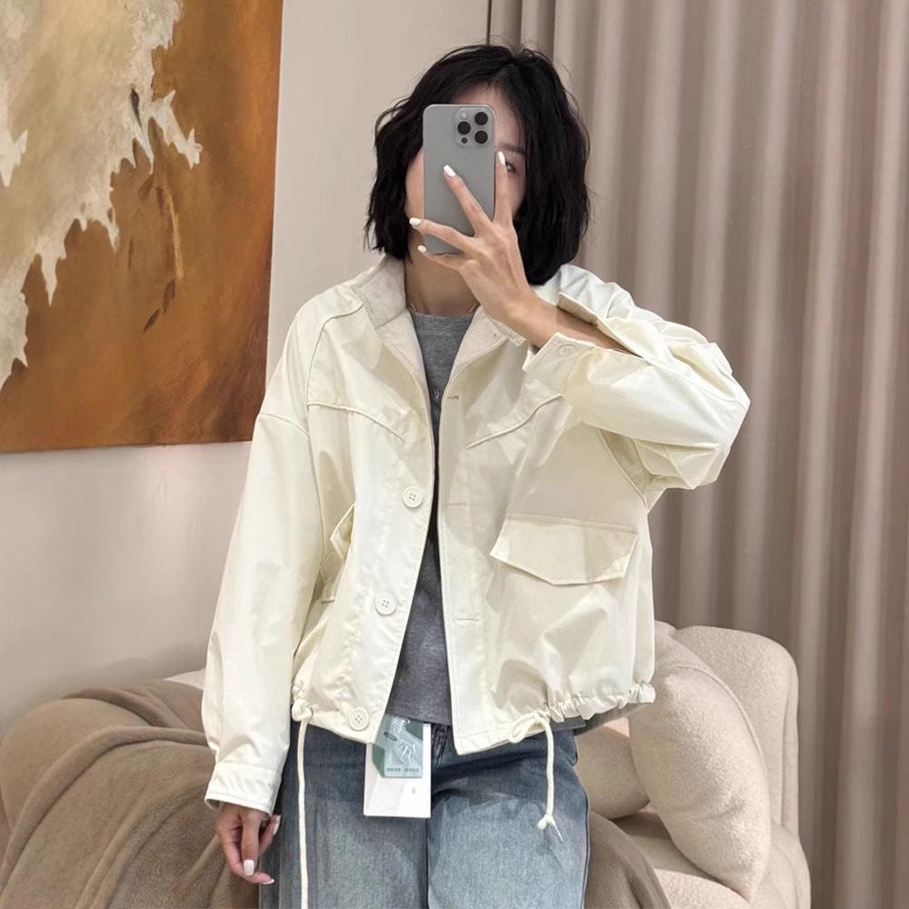 2025 Women's Frosted Jacket: Spring Fashion Loose Casual Solid Color Stand-Up Collar Top.