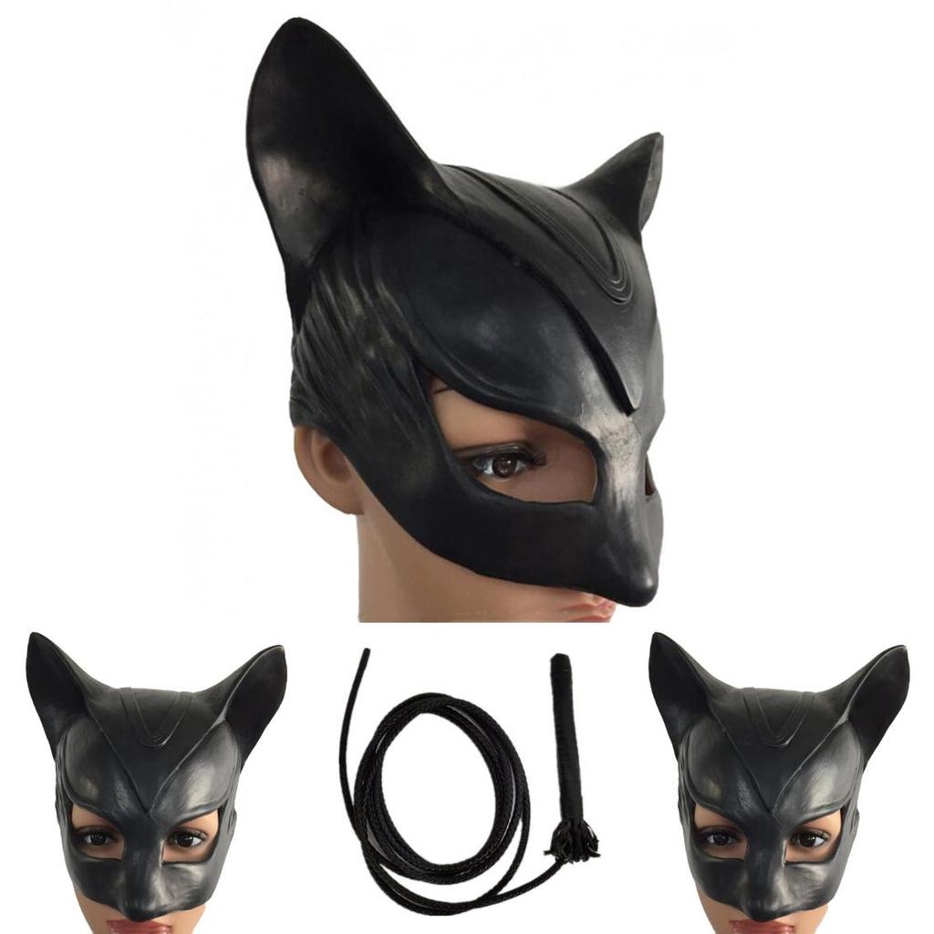 Black Cat Woman Mask And Whip Set For Halloween Costume Party Fun And Role Play