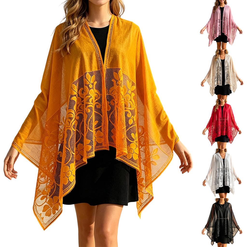 Lightweight Sheer Lace Shawl for Women Elegant Open Front Wrap Scarf with Floral Pattern Suitable for Formal and Casual Occasions