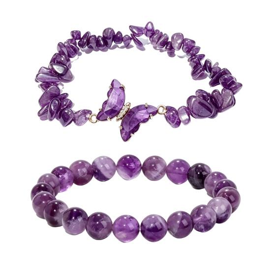 Natural Stone Bead Butterfly Bracelet for Women, Healing Stone Beaded Stretch Bracelet, Calming Spiritual Jewelry Gifts
