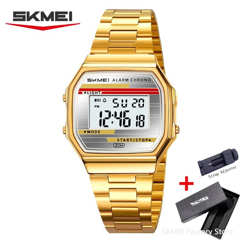 SKMEI 2514 Luxury Retro Digital Sport Watch for Men Stainless Steel Military Waterproof Wristwatch Mens Clock 1123 Reloj Hombre