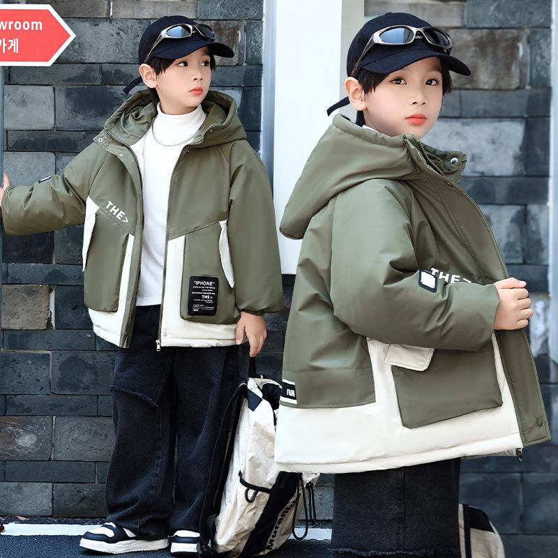 

Children s Cotton Windbreaker: Boys and Girls Thick Hooded Autumn/Winter Jacket, 2025 New Style School Uniform for Middle & Big Kids 170cm for height 150-160cm оливковий колір