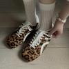 Damen Retro Leopard Print Sneaker - Herbst/Winter 2025 Schnürschuh Quadratische Zehenpartie Lässige Ballerinas in Braun
