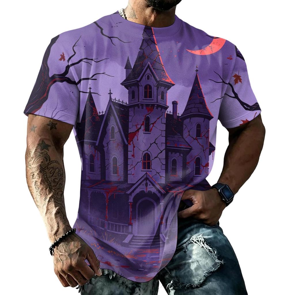 Men's Halloween T-Shirt Short Sleeve Round Neck Printed Tee for Casual Wear
